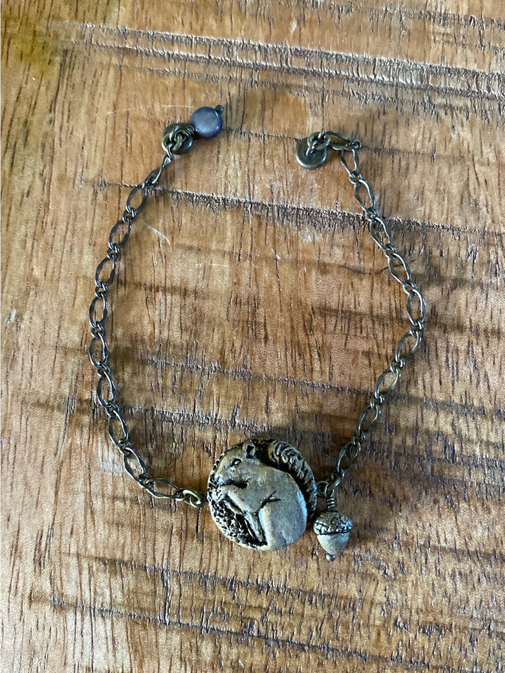 Bronze-Tone Squirrel and Acorn Charm Bracelet